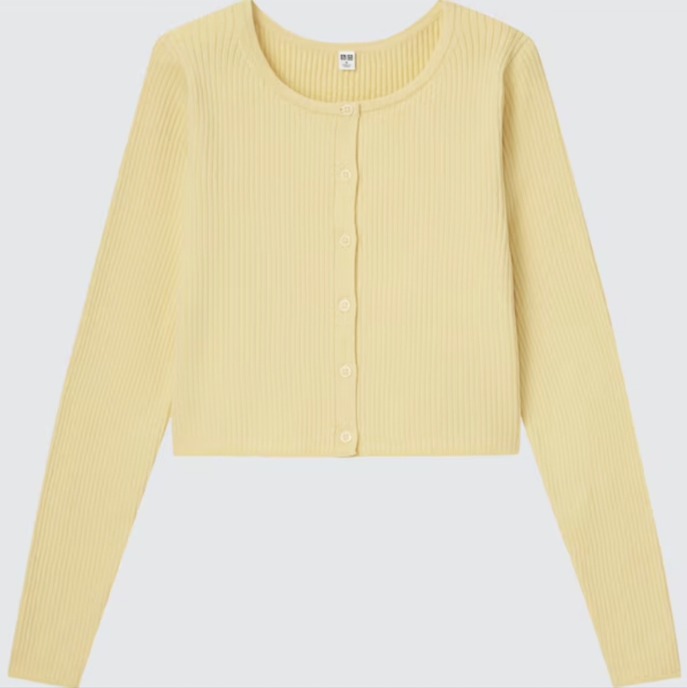 Uniqlo Women's Cropped Yellow Cardigan Size Medium